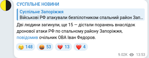 Скріншот Telegram-публікації