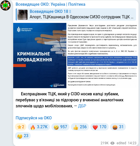 Скріншот Telegram-публікації