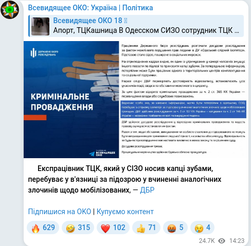 Скріншот Telegram-публікації