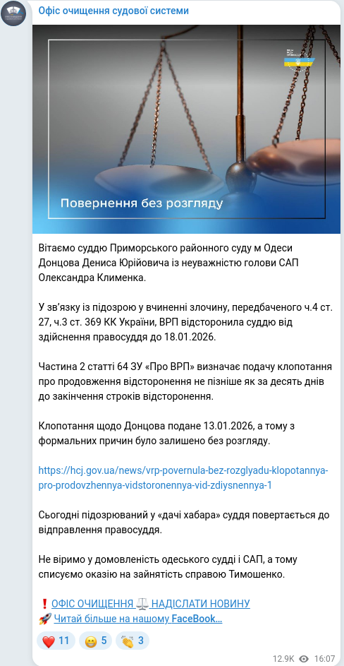 Telegram publication screenshot