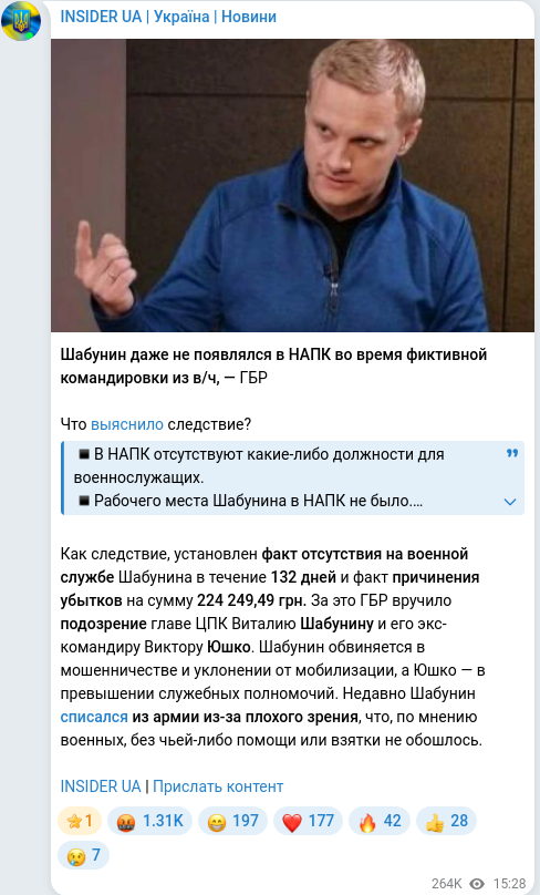 Скріншот Telegram-публікації