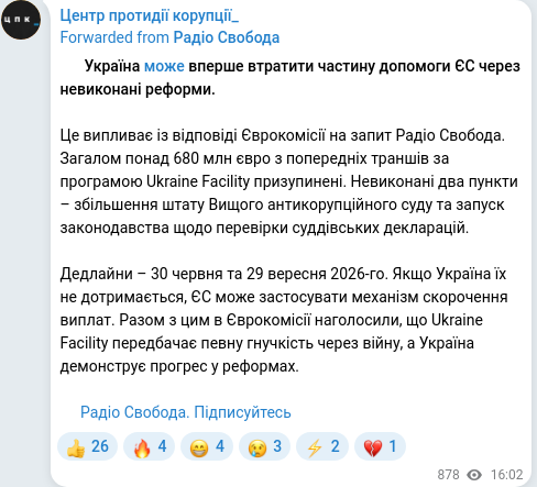 Скріншот Telegram-публікації