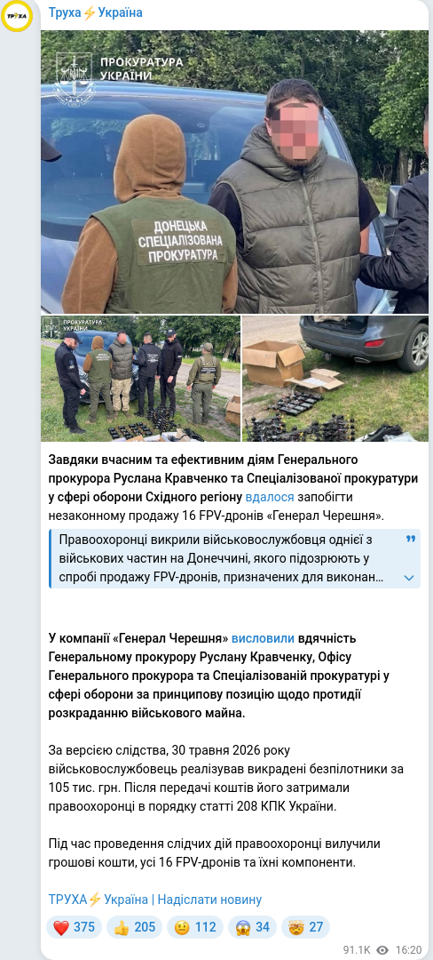 Telegram publication screenshot