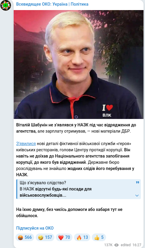 Скріншот Telegram-публікації