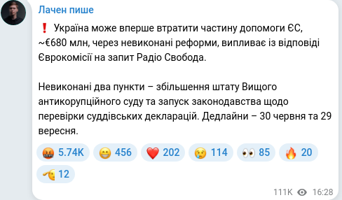Скріншот Telegram-публікації