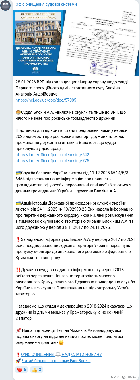 Telegram publication screenshot