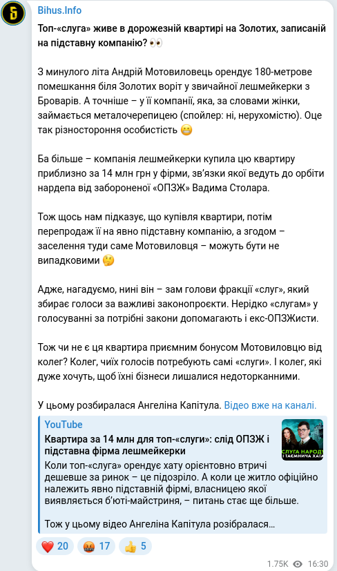Скріншот Telegram-публікації