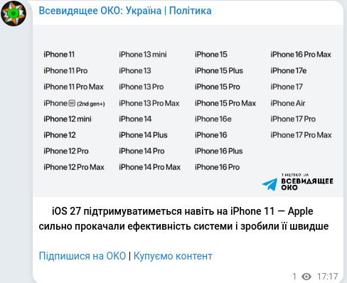 Скріншот Telegram-публікації