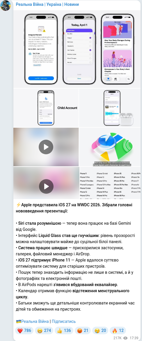Telegram publication screenshot
