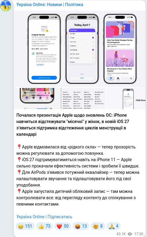 Telegram publication screenshot