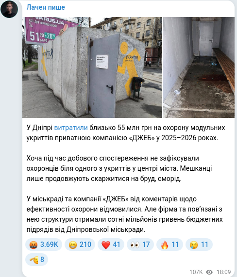 Скріншот Telegram-публікації