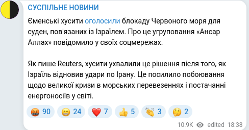 Скріншот Telegram-публікації
