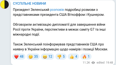 Скріншот Telegram-публікації