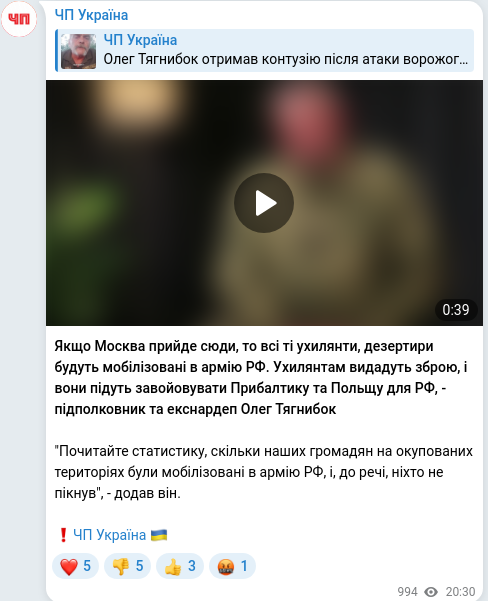 Telegram publication screenshot