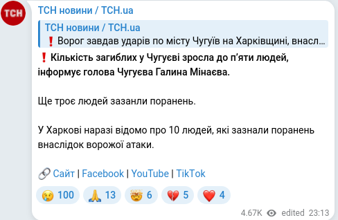 Скріншот Telegram-публікації