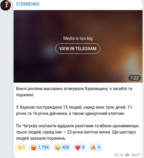 Скріншот Telegram-публікації