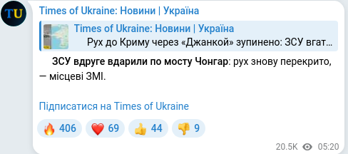 Скріншот Telegram-публікації