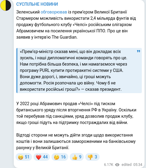 Скріншот Telegram-публікації