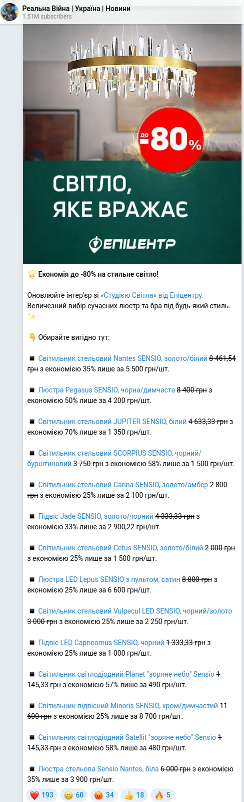 Скріншот Telegram-публікації