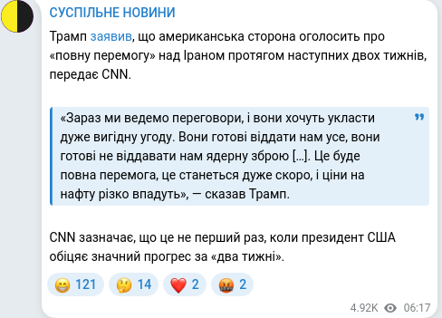 Скріншот Telegram-публікації