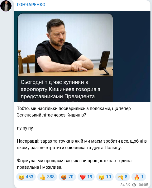 Скріншот Telegram-публікації