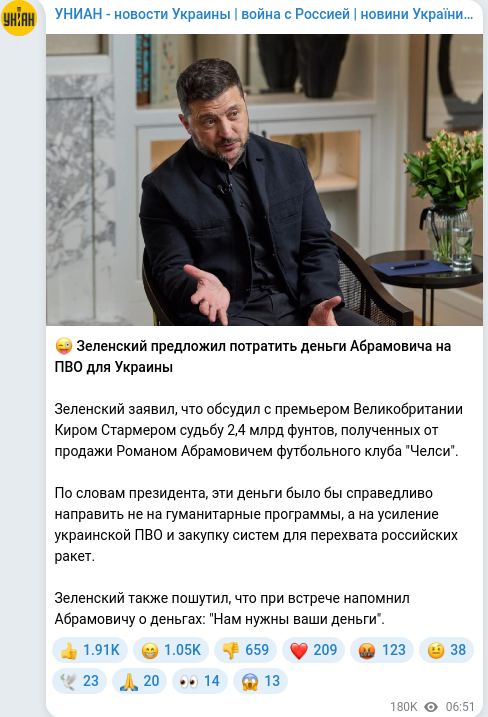 Скріншот Telegram-публікації