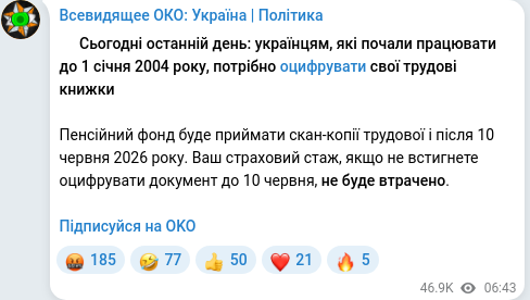 Скріншот Telegram-публікації