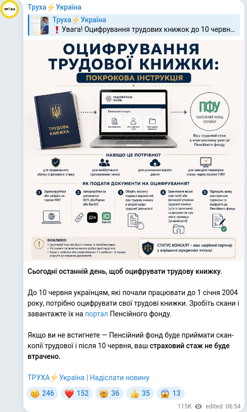 Telegram publication screenshot