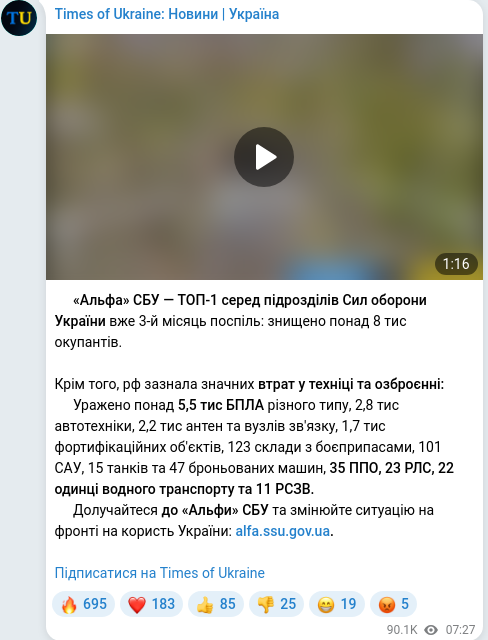 Скріншот Telegram-публікації
