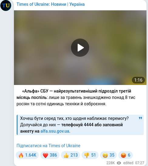 Скріншот Telegram-публікації