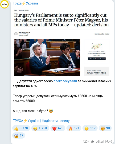 Telegram publication screenshot