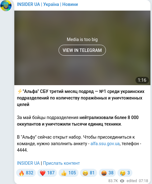 Скріншот Telegram-публікації