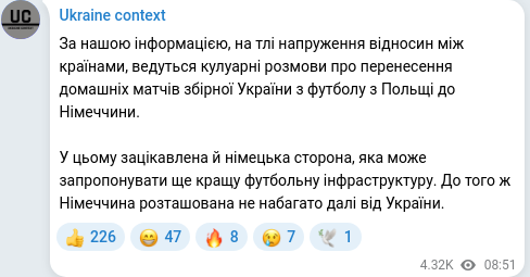 Скріншот Telegram-публікації