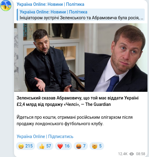 Telegram publication screenshot