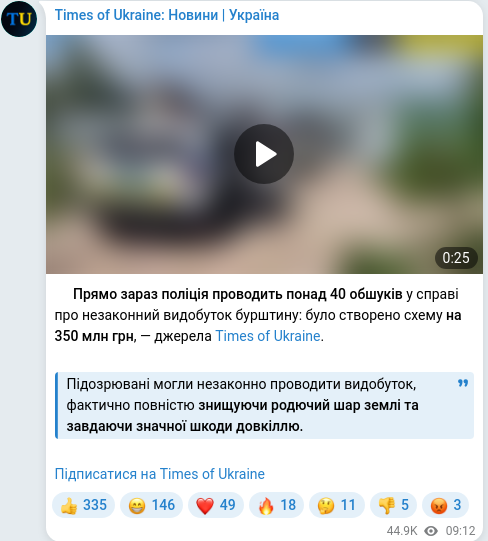 Скріншот Telegram-публікації