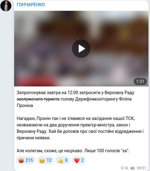 Скріншот Telegram-публікації