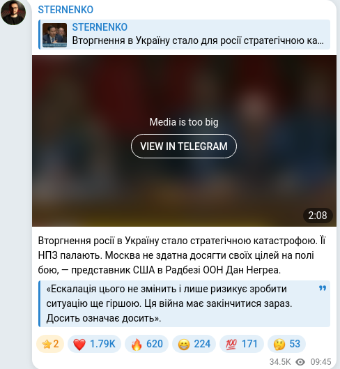 Скріншот Telegram-публікації