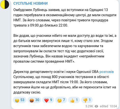 Скріншот Telegram-публікації