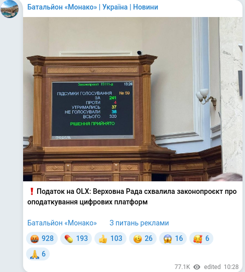 Telegram publication screenshot