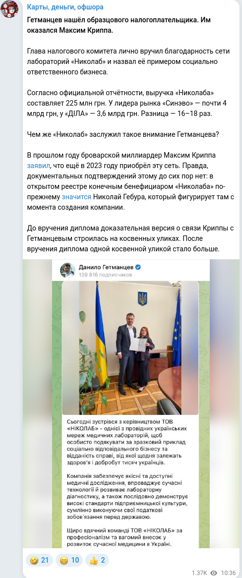 Telegram publication screenshot