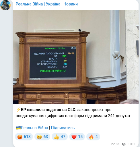 Скріншот Telegram-публікації