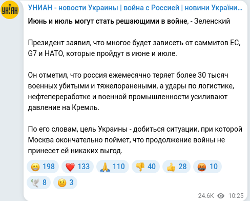 Скріншот Telegram-публікації