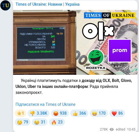 Скріншот Telegram-публікації