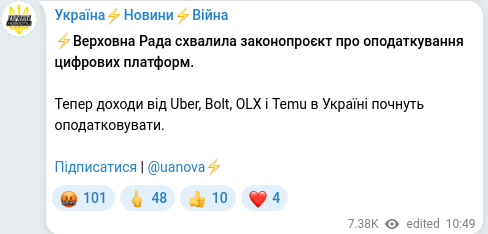 Telegram publication screenshot