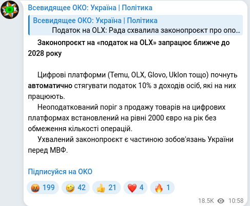 Скріншот Telegram-публікації