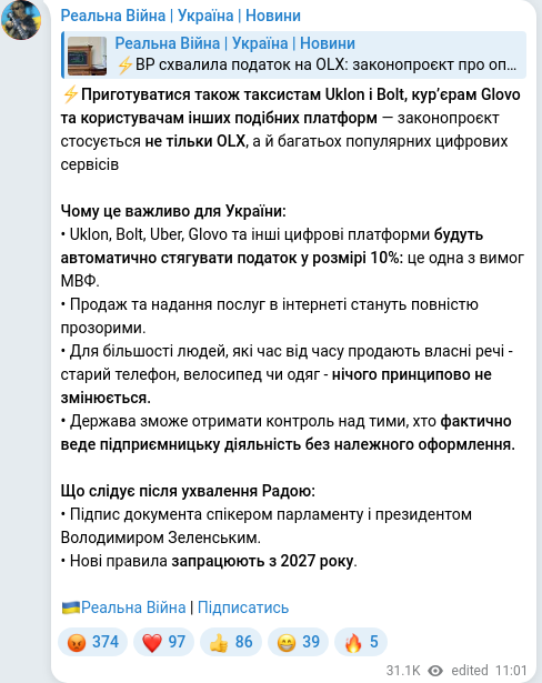 Скріншот Telegram-публікації