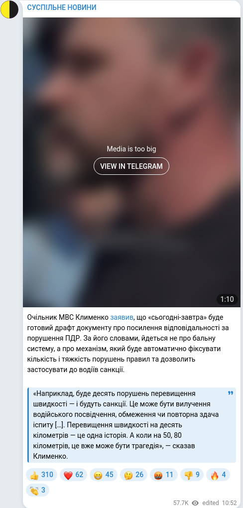 Скріншот Telegram-публікації