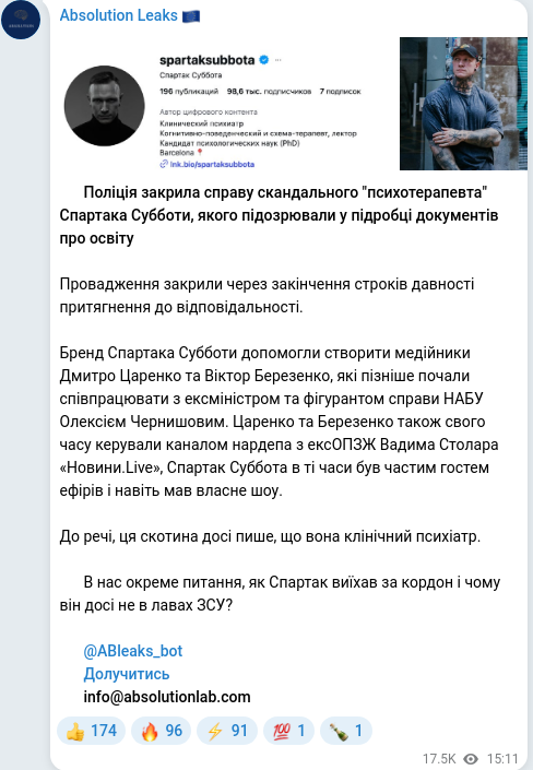 Telegram publication screenshot