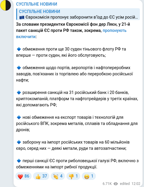 Скріншот Telegram-публікації