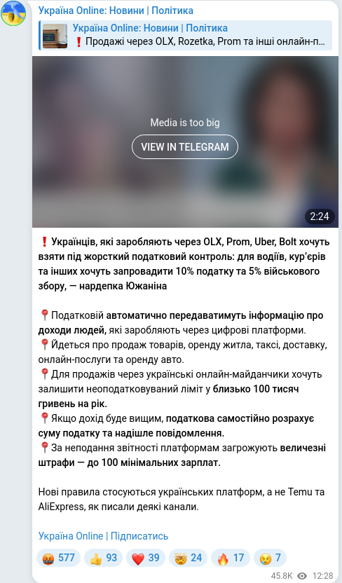 Telegram publication screenshot